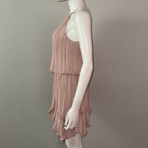 HALSTON HERITAGE pink pleated halter ruffle romantic flirty dress 2 XS - Picture 5 of 8